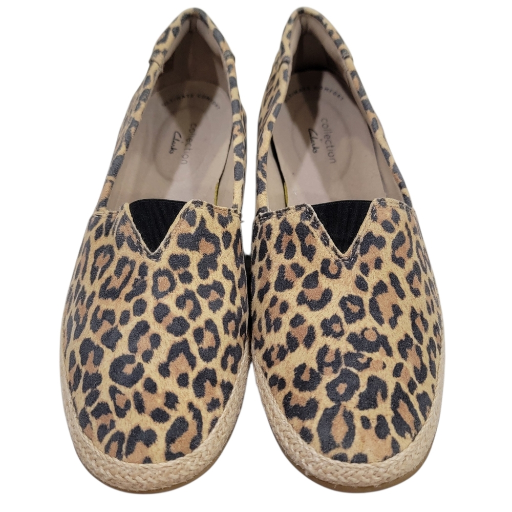 Clarks Espadrille Danelly Sky Leather Leopard Print Slip On Shoes Women’s 8.5 - Picture 3 of 15